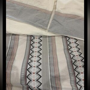 West Elm Duvet Set Cover Duvet 2 Euro Shams Textured Gray Orange Full/ Queen